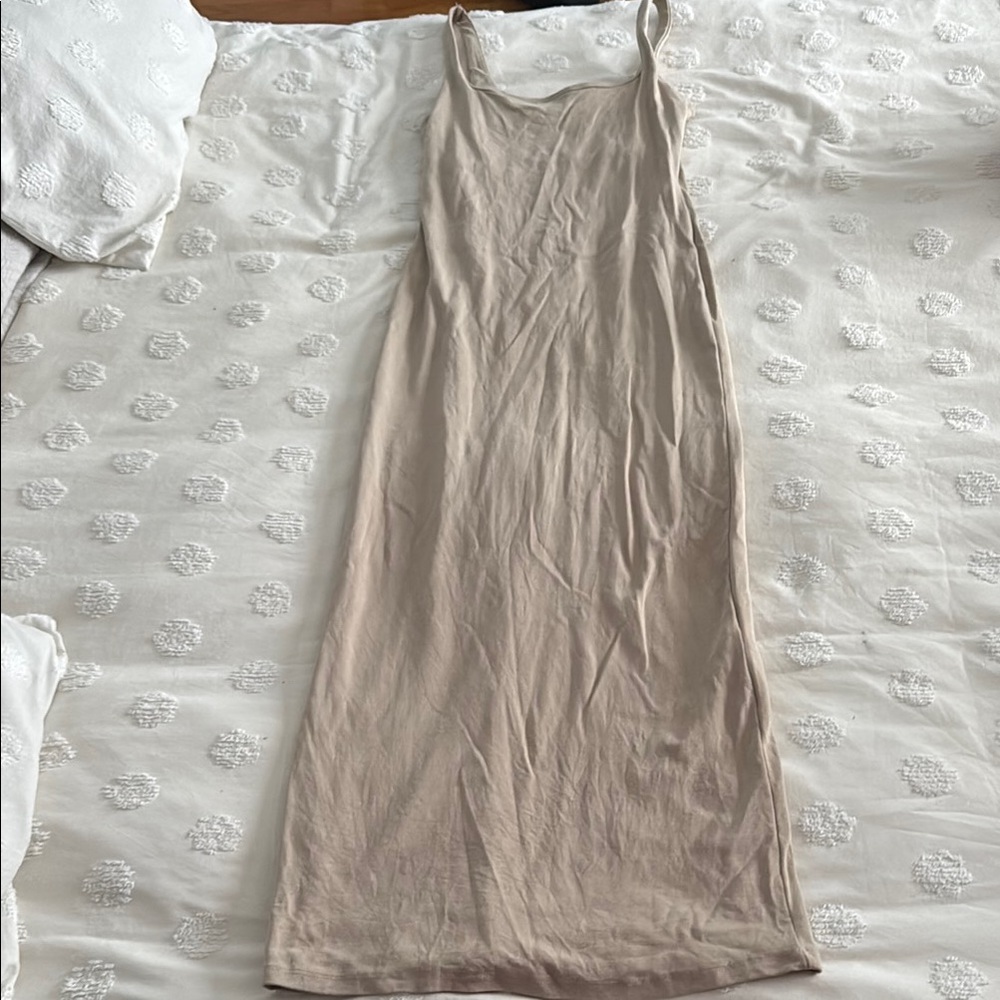Bershka Cream Tan Spaghetti Strap Slip Dress